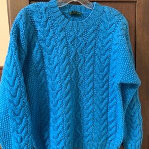 J. Crew Bright Turquoise Cable-Knit Crewneck Sweater